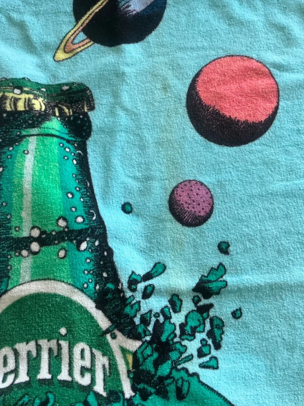 2 Vintage Perrier Earth’s Soft Drink Colorful Beach Towels